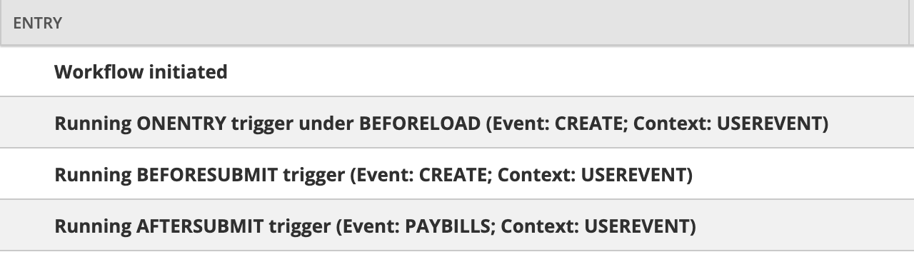 NetSuite workflow history showing an after-submit trigger with Event PAYBILLS and Context USEREVENT.